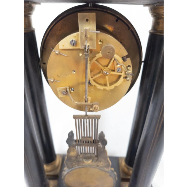 Wood 19th Century French Empire Wood and Bronze Mantel Clock With Columns For Sale - Image 7 of 11