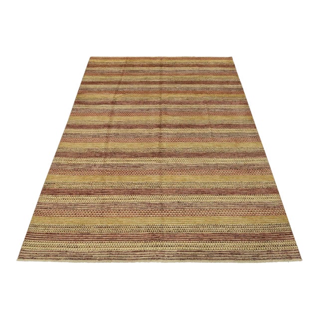 Gabbeh Rug 7’10” X 9’11” Multicolor Wool Striped Hand-Knotted Carpet For Sale