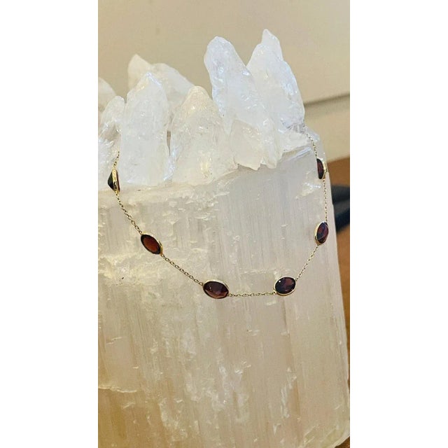 Metal 18 Karat Yellow Gold Garnet Chain Bracelet For Sale - Image 7 of 8