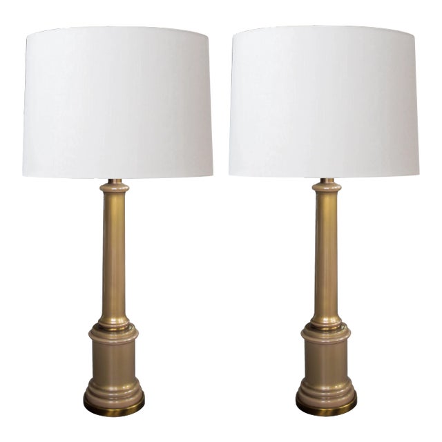 Mid-Century Hollywood Regency Columnar Lamps by Paul Hanson - a Pair For Sale