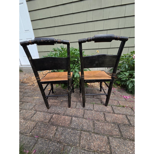 From what I can tell, these are turn of century kids/child chairs made from wood with woven seats. They are in good shape...