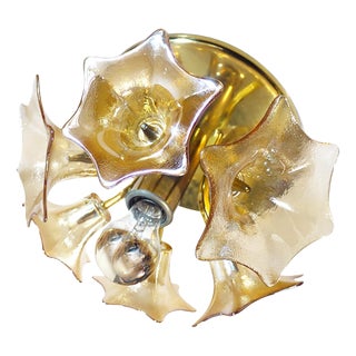 Sische Sputnik Flower Flush Mount in Amber Murano Glass and Brass, 1960s For Sale