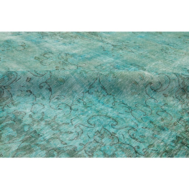 Room Size Antique Overdyed Persian Wool Rug With Medallion Design in Light Green For Sale - Image 9 of 10