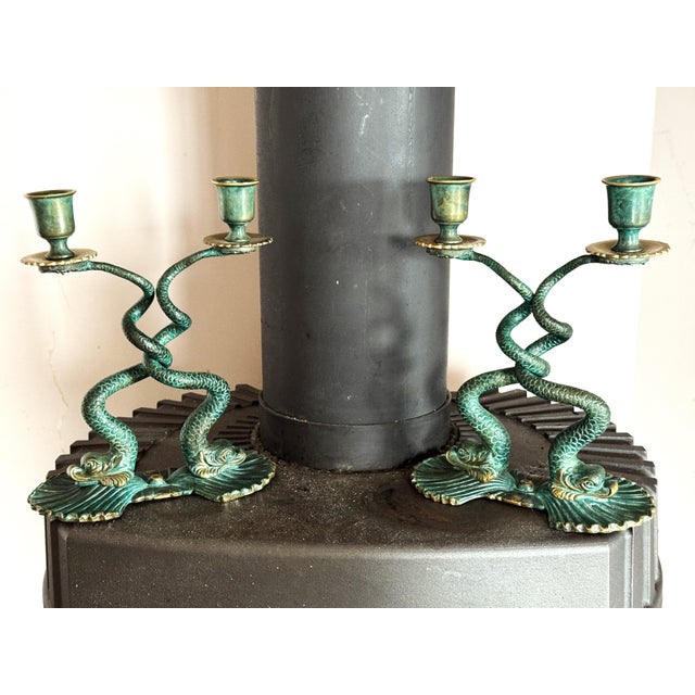 Italian Sculptural Bronze Fish Candlesticks, 1950s, Set of 2 For Sale - Image 10 of 14