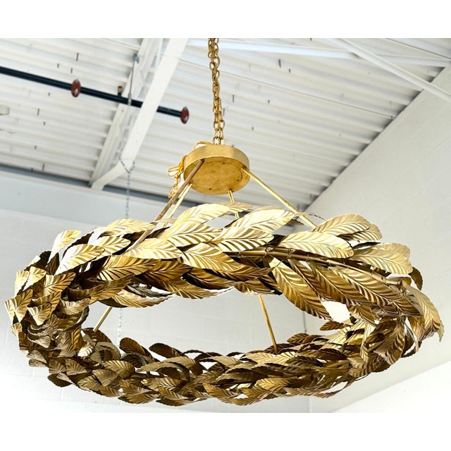 Apollo Grand Circular Laurel Leaf Chandelier in Gilt Wrought Iron For Sale - Image 4 of 14