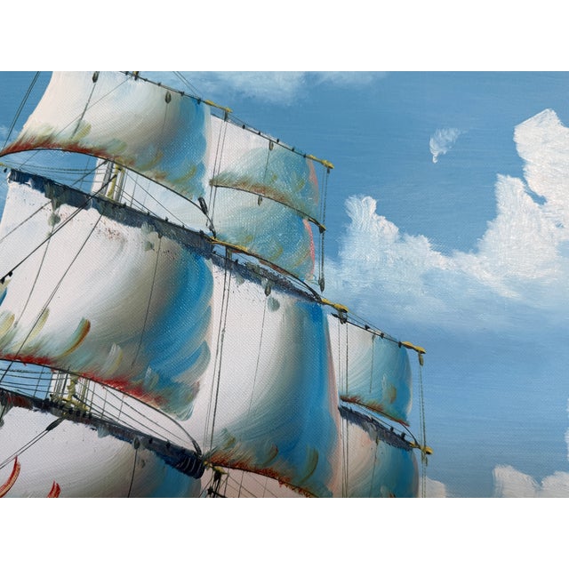Original Oil Painting Sailing Ship Seascape Maritime Art Ocean Waves Nautical For Sale - Image 10 of 10