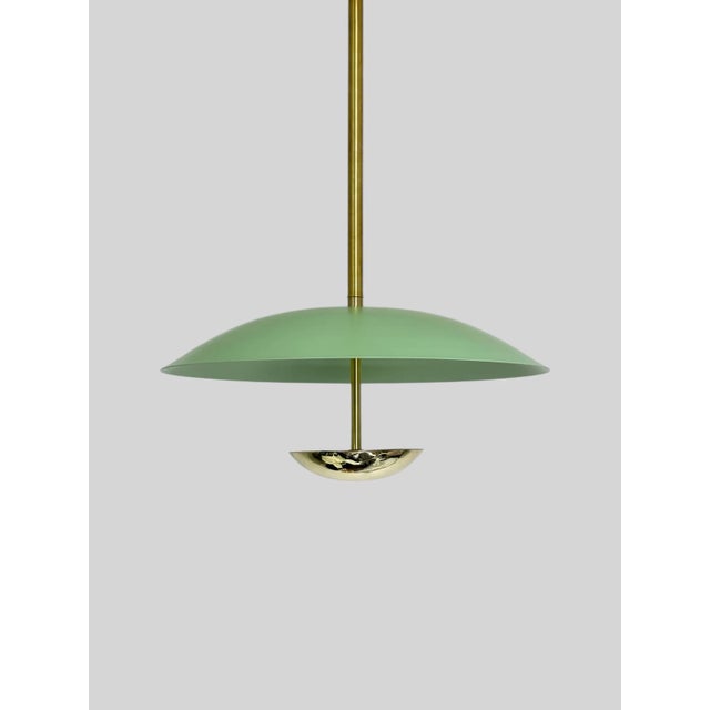 Mint Matte Finish Metal Pendant - Handmade Brass Light Fixture For Sale - Image 4 of 8