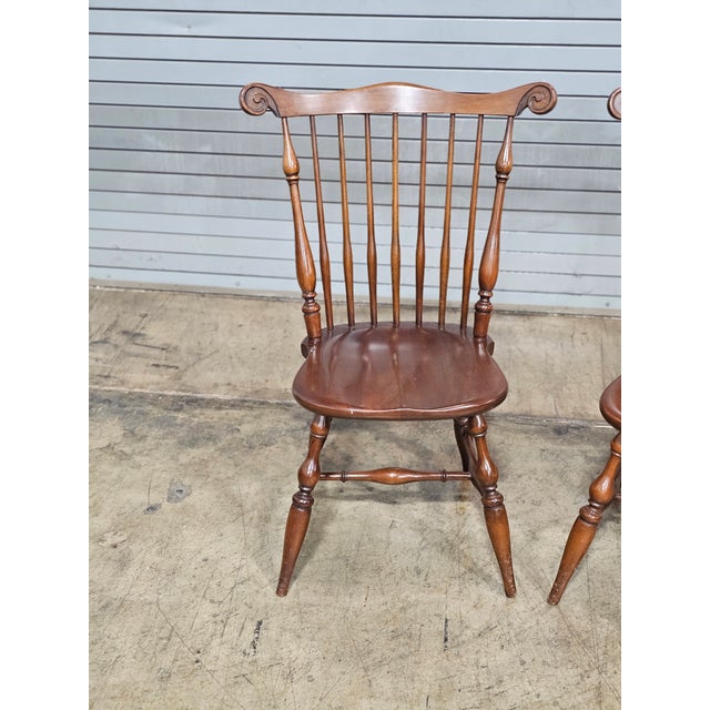 Late 20th Century Late 20th Century Pair of Willett Solid Marbelhead Cherry Fan Back Windsor Chairs Made in Usa For Sale - Image 5 of 10