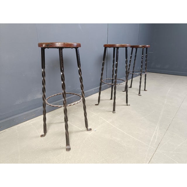 Black Wrought Iron Bar Stools, 1960s, Set of 3 For Sale - Image 8 of 12