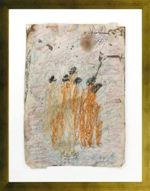 Purvis Young Gathering (Original Mixed Media on Paper), 1989