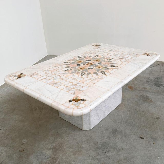 Stone Large Italian Pietra Dura Marble Mosaic Coffee Table For Sale - Image 7 of 16