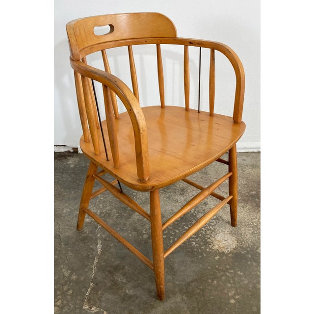 Vintage MCM Wood Bankers Chair For Sale - Image 4 of 12