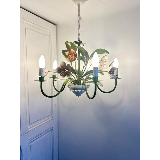 Vintage French Painted Tole 5-Light Water Lily Chandelier, 1960s For Sale - Image 18 of 18