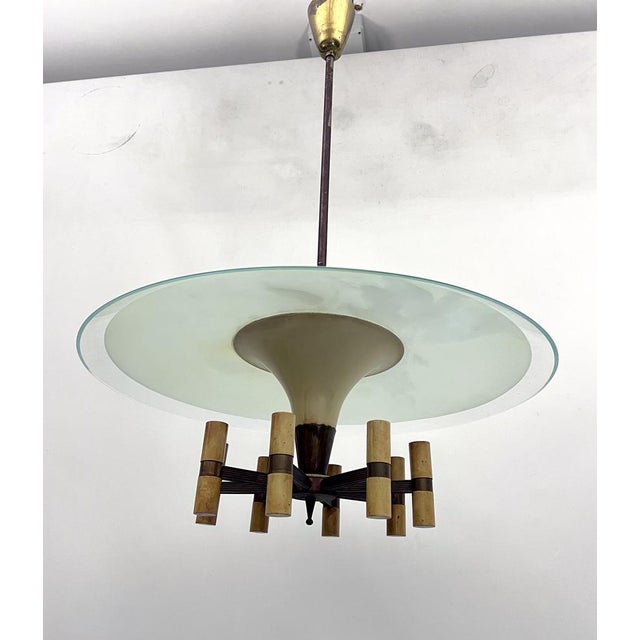 1950s Mid-Century Manner Curved Glass Disk Chandelier, Fontana Arte, Italy, 1950s For Sale - Image 5 of 17