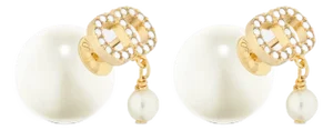 Dior Tribales Gold CC Crystal Double Face Pearl Piercing Earrings - 2 Pieces