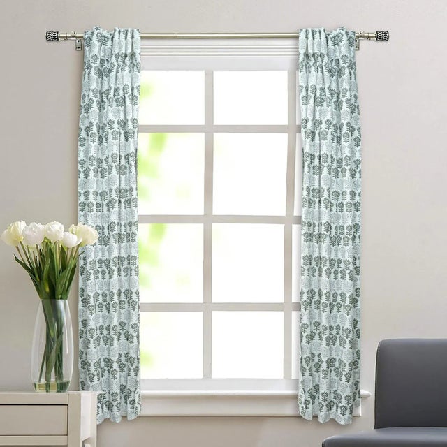 ransform your windows with the timeless elegance of our Hand Block Printed Ring Curtain. Crafted from luxurious viscose...