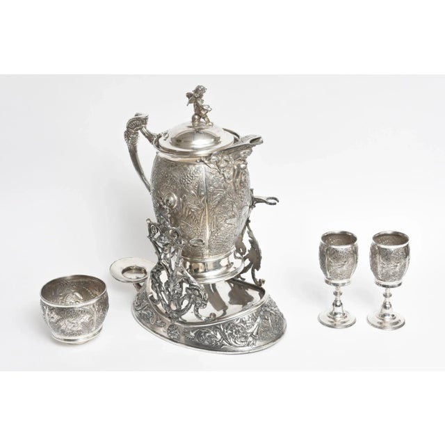 Meriden Silver Plate Aesthetic Figural Tilting Pitcher with Bowl & Cups - 5 Pieces For Sale In Miami - Image 6 of 13