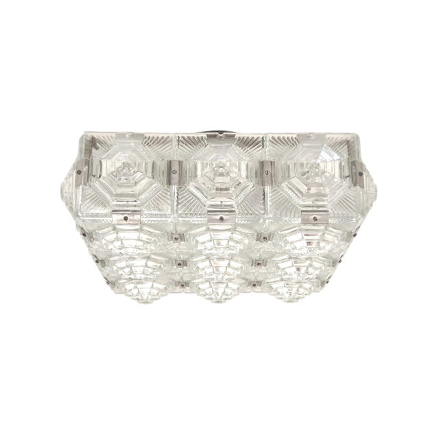Mid 20th Century Art Deco Revival Geometric Glass Flush Mount /Ceiling Pendant W/ Nickeled Clips For Sale - Image 11 of 16