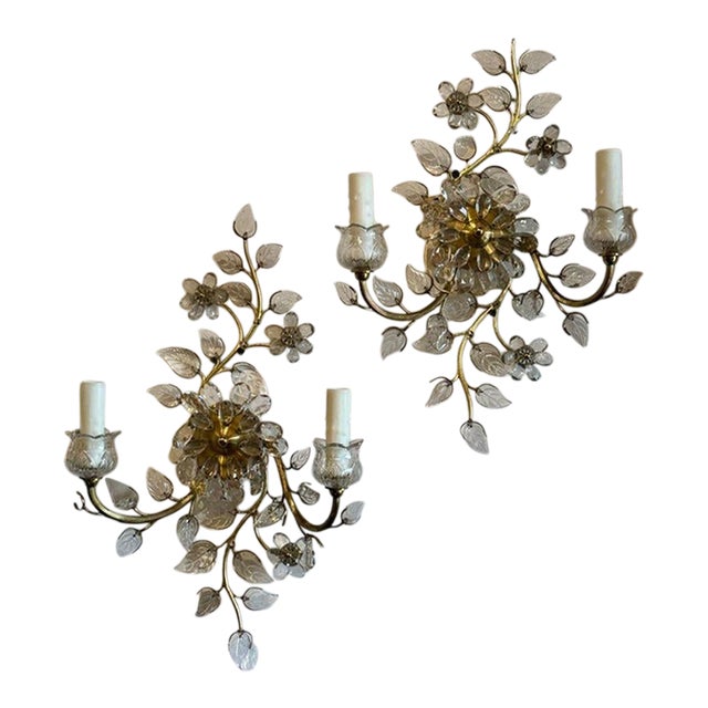 Pair of Vintage Italian Bagues Manner Sconces For Sale