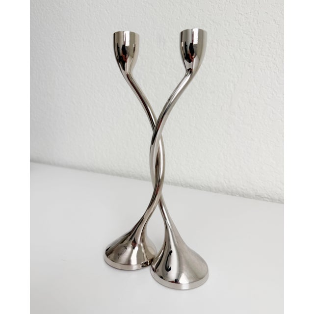 Chrome Vintage Nesting Zigzag Candlesticks - A Pair For Sale - Image 8 of 11