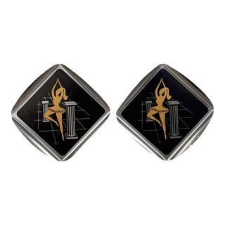Mid-Century Atomic Aluminum & Black Enamel Ballet Dancer Wall Plaque - A Pair For Sale