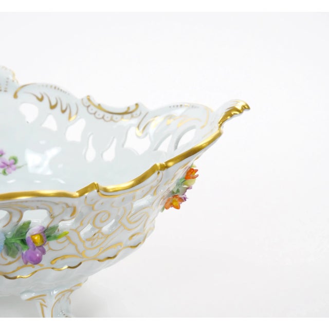 German Dresden Porcelain Reticulated Centerpiece With Floral Motifs/Gilt Accents For Sale - Image 11 of 13