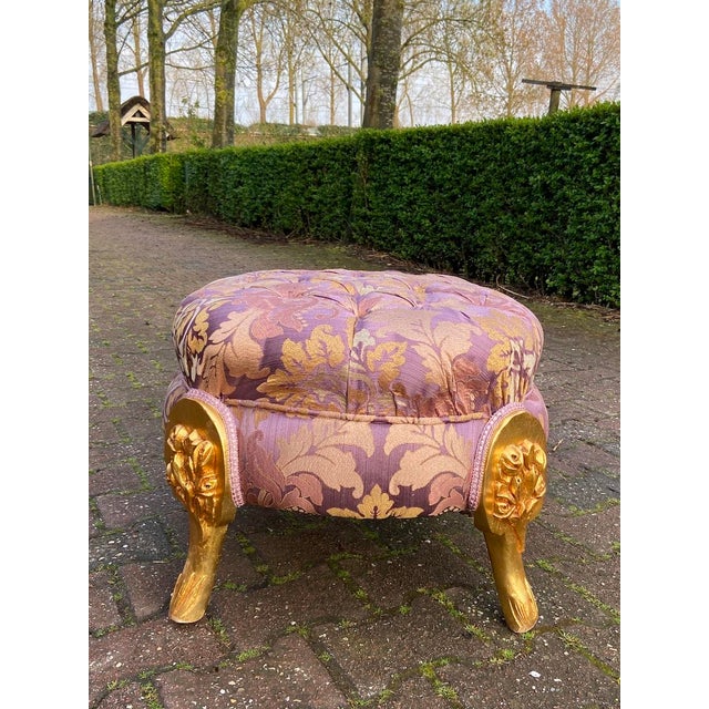 Wood 1970s French Louis XVI Gold Beech Purple Bench - 1 Pc For Sale - Image 7 of 10