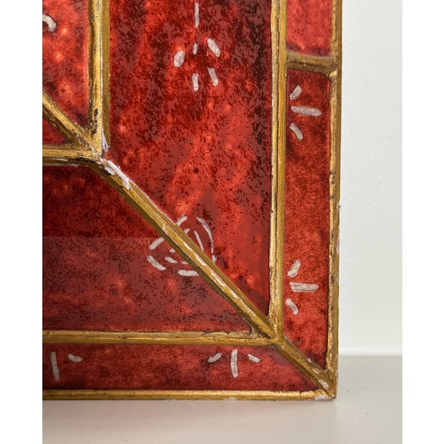 Vintage Spanish Revival Old World Oxblood Red & Gold Wall Mirror For Sale - Image 10 of 15