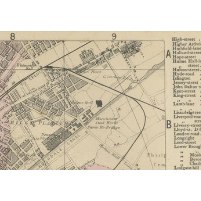 Paper Large Victorian Map of Manchester by George W. Bacon, 1885 For Sale - Image 7 of 12
