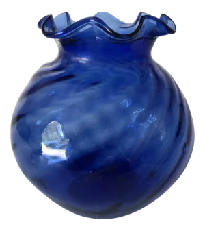 Vintage Hand Blown Cobalt Blue Ruffled Edge Vase