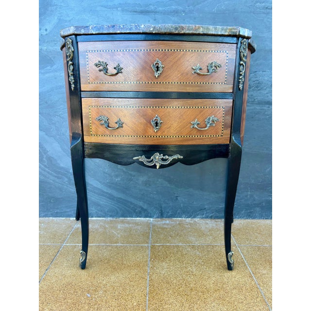 French Provincial French Louis XV Style Marble Top Petite Commode, Mid-20th Century For Sale - Image 3 of 8