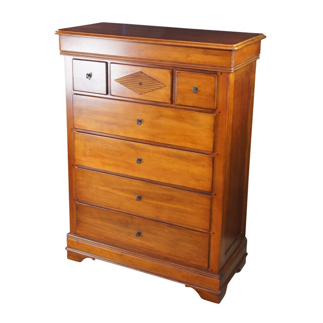American Vintage Lexington French Louis Philippe Style Cherry Finished Tallboy Dresser For Sale - Image 3 of 17