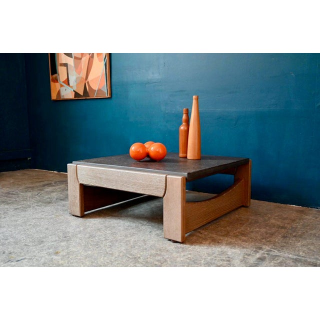 Brutalist Coffee Table in Slate and Wood For Sale - Image 16 of 16