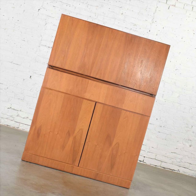 Vintage Scandinavian Modern Teak Desk in a Box Style Secretary With Drop Front For Sale - Image 17 of 18