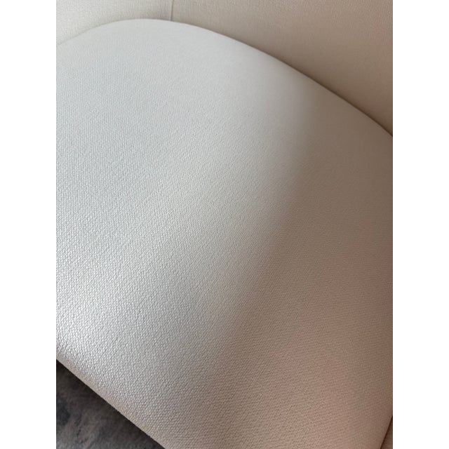 Linen Restoration Hardware Ellison Barrelback Slope Arm Dining Chairs – Set of 4 Performance Linen Weave in Natural | Recessed Casters For Sale - Image 8 of 9