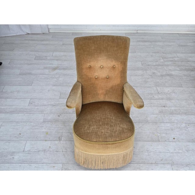 Danish Armchair in Velour with Ash Legs, 1950s For Sale - Image 9 of 18