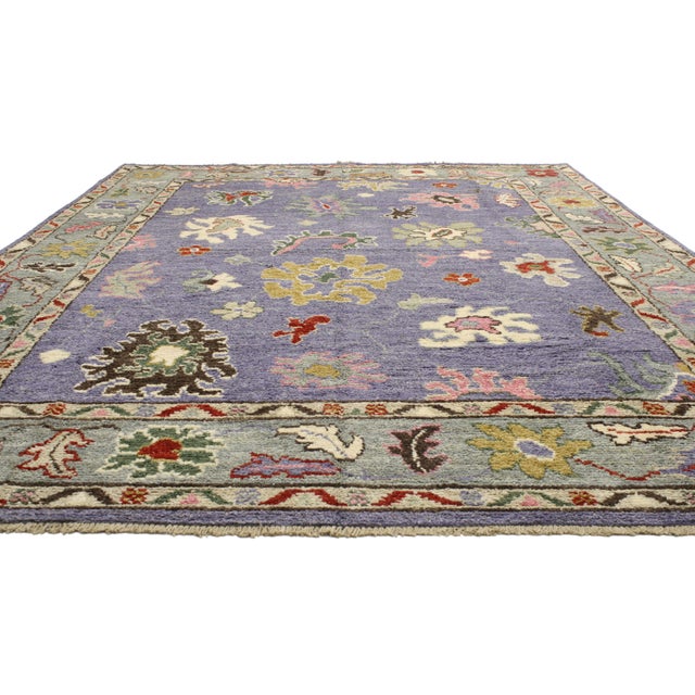 Contemporary LavenderPurple Rug with Oushak Design and Modern Style