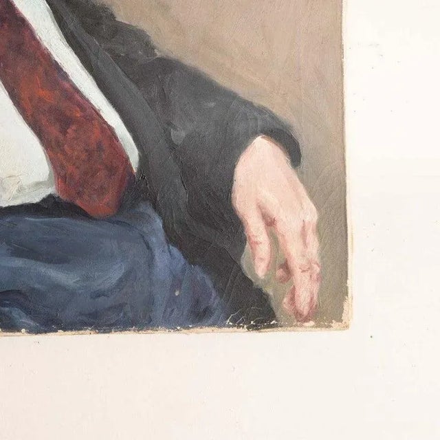 1960s Pensive Elderly Man Portrait Oil Painting For Sale - Image 5 of 11