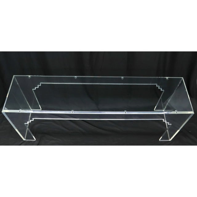Mid-Century Modern Large Console Table Glass Top Lucite Base For Sale - Image 9 of 10