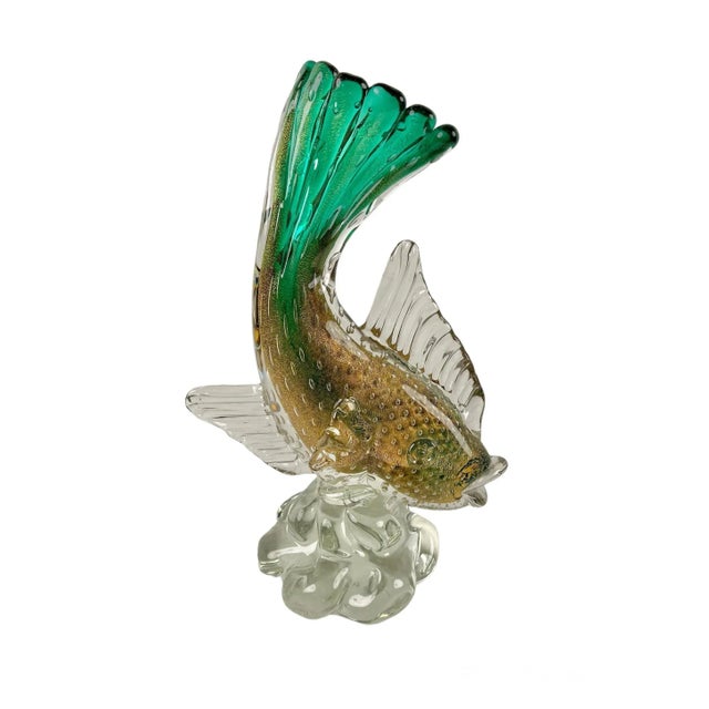 Vintage Murano Sommerso Green Gold Flecks Bollicine Italian Bubble Glass Fish For Sale - Image 10 of 10
