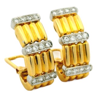 Vintage Italian Trio 18k Gold Diamond Clip Earrings, A Pair For Sale
