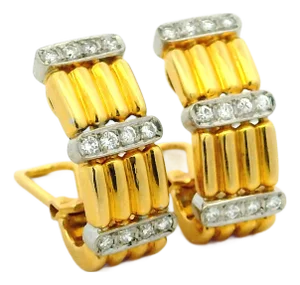 Vintage Italian Trio 18k Gold Diamond Clip Earrings, A Pair
