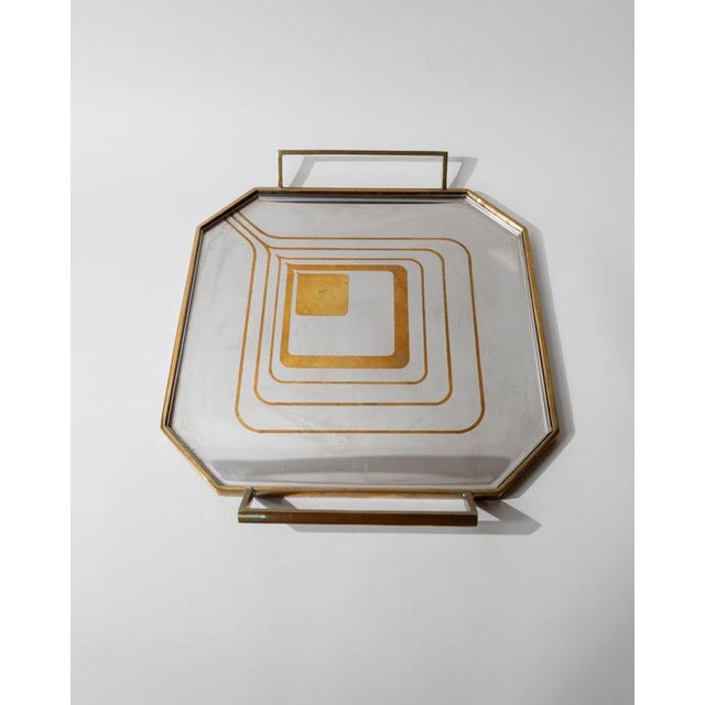 Mid-Century Octagonal Stainless Steel Tray with Brass Rim, 1970s For Sale - Image 3 of 12