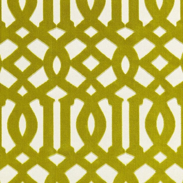Sample - Schumacher Imperial Trellis Velvet Fabric in Chartreuse For Sale