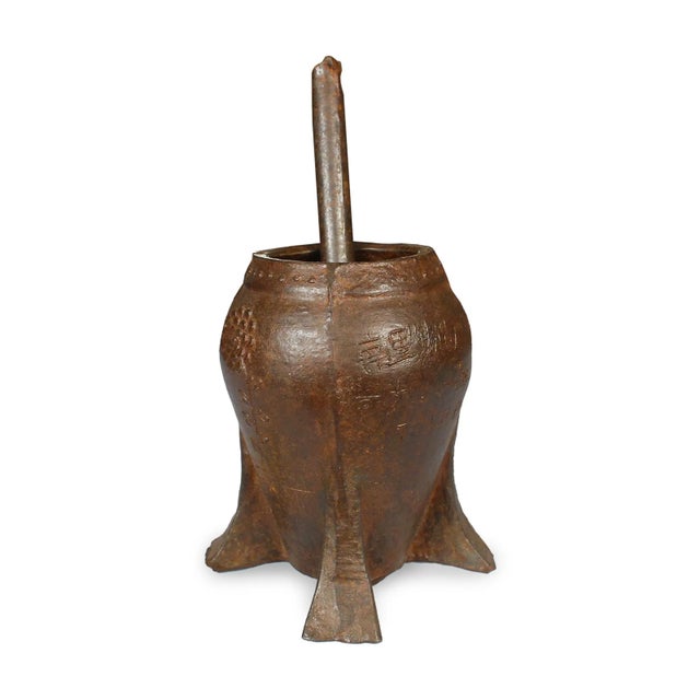 Rustic Vintage Chinese Cast Iron Chrysanthemum Mortar For Sale - Image 3 of 4