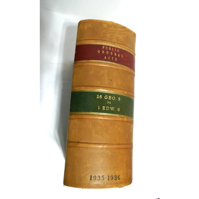 Brown Antique Tan Leather Public General Acts Marble Paper Book London 1935 For Sale - Image 8 of 11