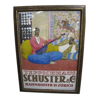 Art Deco Framed Teppichhaus Schuster Zurich Persian Carpet Poster Lithograph For Sale