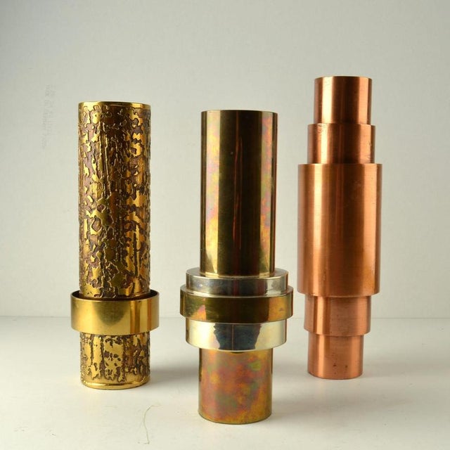 Sculptural Brass Cylinder Vases, Germany, 1970s, Set of 3 For Sale - Image 6 of 13