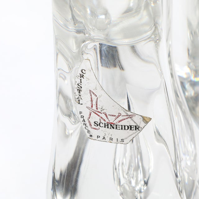 Transparent Mid-Century Amorphic Crystal & Brass Two Arm Candelabra Signed Schneider For Sale - Image 8 of 10