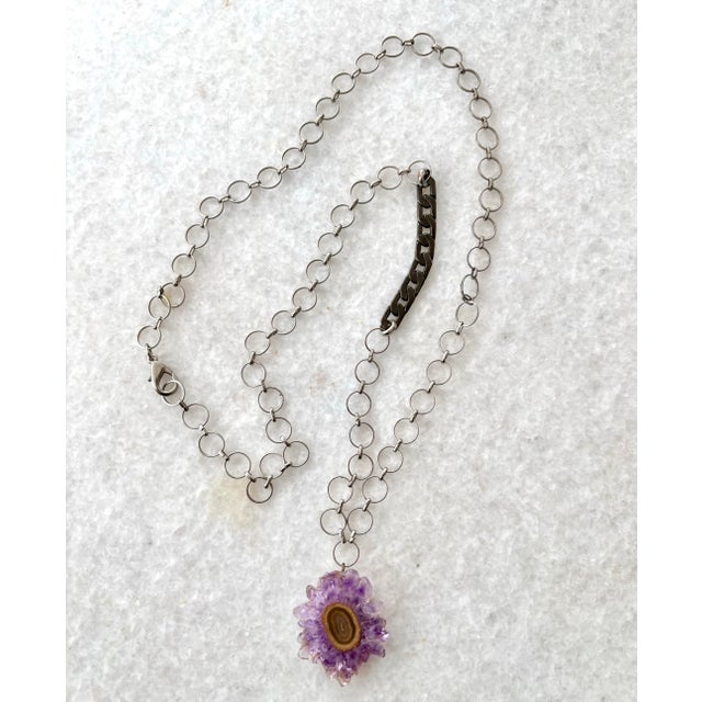 Contemporary Vintage Silver Chain Necklace With Amethyst Pendant For Sale - Image 3 of 4